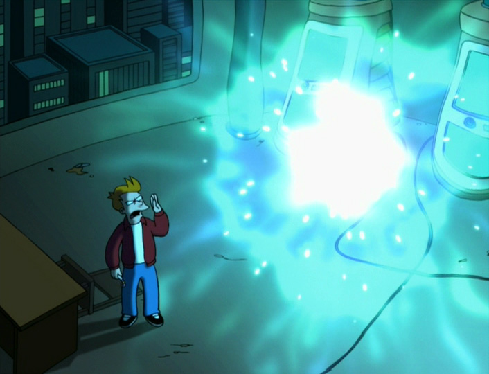 In "Anthology of Interest 1", a hole emerges and destroys the universe if Fry does not go into the future. In this episode, we finally learn why.