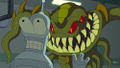 Futurama Murder on the Planet Express Alien Sneaking Up Behind Bender.jpg